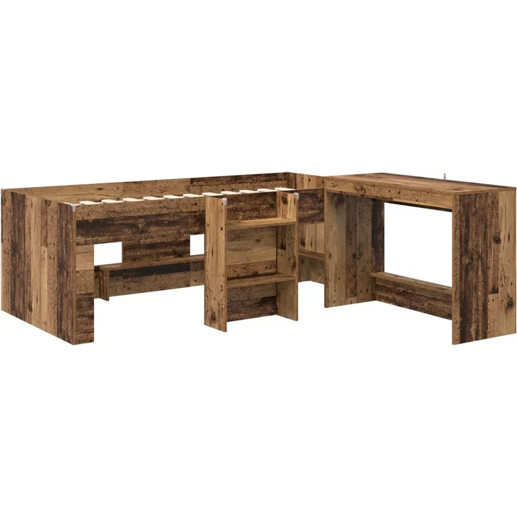 vidaXL Hochbett mit Schreibtisch für Kinder Altholz 90 x 190 cm 3423476 – Bild 3
