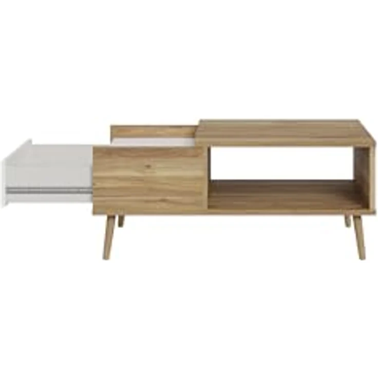 Forte HARLLSON, einfache Montage Dank EasyKlix by Couchtisch Holzdekor: Mauvella Eiche mit Weiß, Wohnzimmertisch mit Schublade, Modern Mid Century Stil, 106 cm breit x 45 cm hoch x 60 cm tief – Bild 6