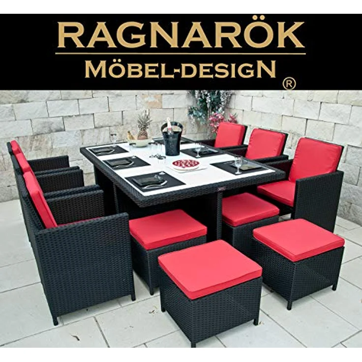 Ragnarök Möbel-Design Garten-Essgruppe Heimdall Esstisch Set 6+4, (Set, Polyrattan, Alu), Würfelsystem – Bild 3
