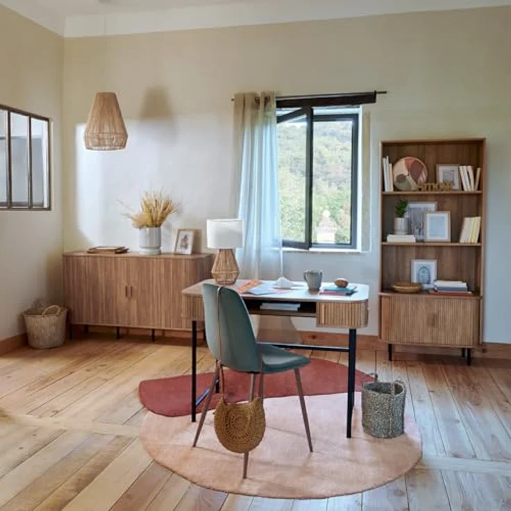 Atmosphera Tischlampe, Nachttischleuchte aus Holz mit geflochtenem Sockel, lila – Bild 5