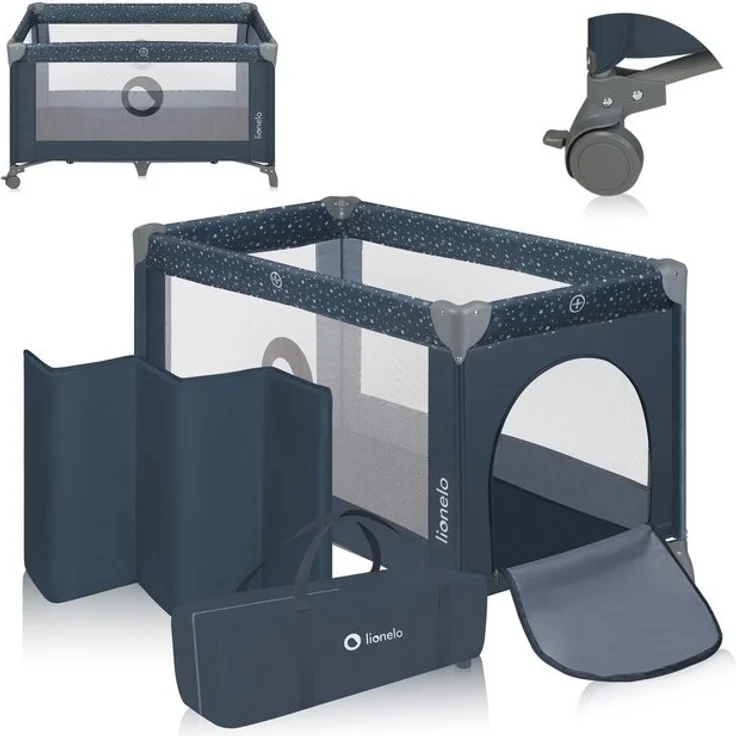 Lionelo Stefi Baby Kinderbett, Reisebett ab Geburt bis 15 kg, Seiteneingang, Sicherungssystem LockGuard, Blockade der Räder, Tragetasche, zusammenklappbar – Bild 4
