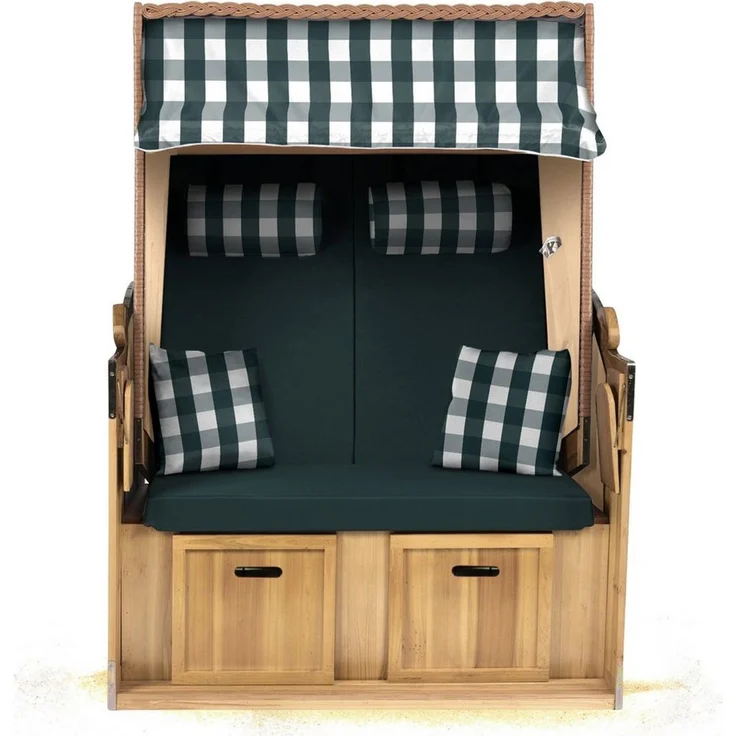 Strandkorb Hanse Strandkorb Strandkorb 2-Sitzer Ostsee Volllieger in Natur Beige Grün, BxTxH: 120x80x160 cm, Ostsee Volllieger, Ostsee 2-Sitzer Modell 2025, Stabiles Wacholder mit handgefertigtem Polyrattangeflecht – Bild 2