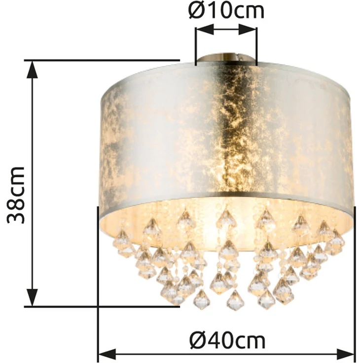 LED Deckenleuchte mit Stoff Lampenschirm Silber & Kristall Behang, Ø 40cm – Bild 4
