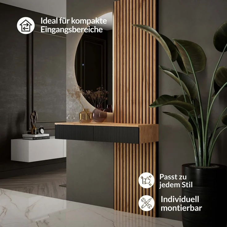 Planetmöbel Garderoben-Set AMYRA, (mit Schublade), Wand-Konsole für Garderobe, Flur und Schminktisch – Bild 3