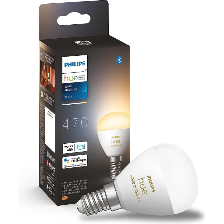 Philips Hue White Amb. E14 Luster Tropfen Einzelpack 470lm