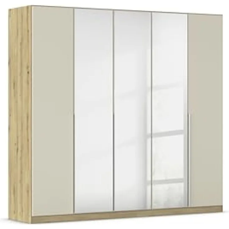 Rauch Möbel Alabama, Kleiderschrank für Schlafzimmer, Kinderzimmer, Wohnzimmer, Garderobe, Flur, 5-türig, Spiegel, mit Zubehör Premium, Farbe Beige/Eiche Artisan. Holz, Breite 226 cm
