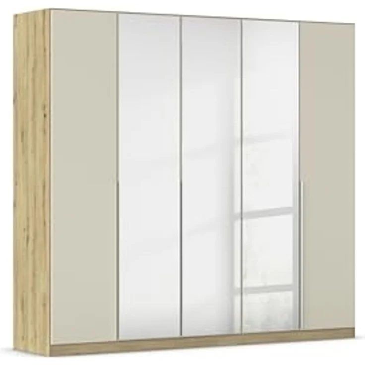 Rauch Möbel Alabama, Kleiderschrank für Schlafzimmer, Kinderzimmer, Wohnzimmer, Garderobe, Flur, 5-türig, Spiegel, mit Zubehör Premium, Farbe Beige/Eiche Artisan. Holz, Breite 226 cm – Bild 1