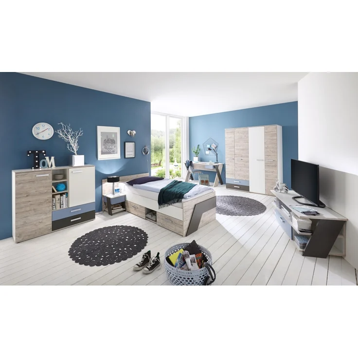 Kleiderschrank >NONA 9< in Sandeiche Dekor-weiß-Lava-Denim – Bild 4