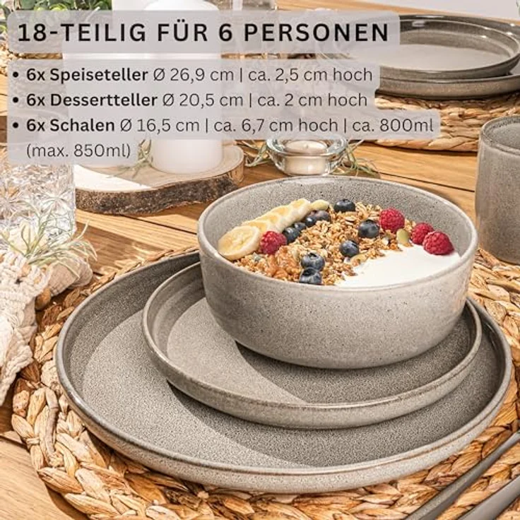Sänger Kairo Clay Tafelservice, 18-teilig, Grau, kratzfestes Keramikgeschirr für Essen & Trinken – Bild 2