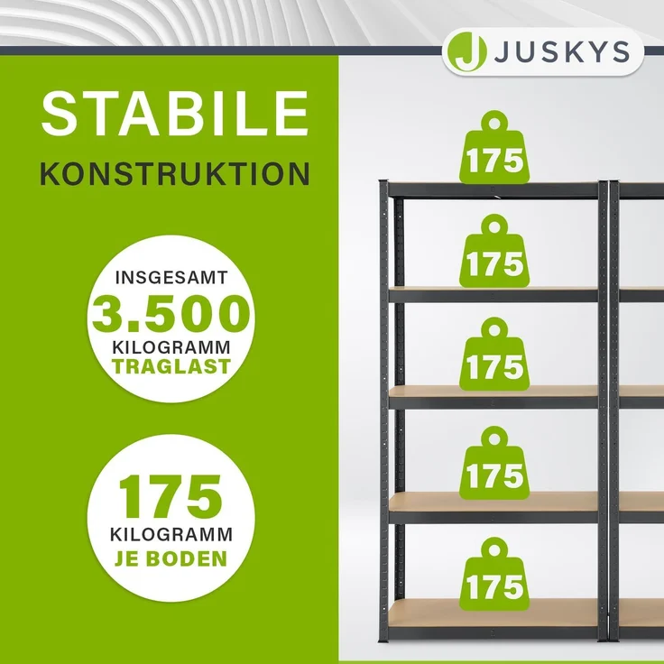 Juskys Lagerregal Basic 4er Set 180x90x40 cm – 4 Schwerlastregale mit 20 Böden – max. 3500 kg - Metall verzinkt - Regale Kellerregal Metallregal – Bild 5