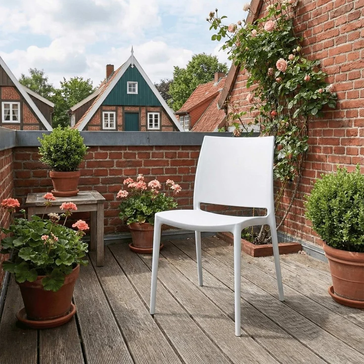 CLP 2er Set Gartenstühl Meton mit Lehne stapelbar wetterfest UV-beständig bis 150 kg,weiß – Bild 3