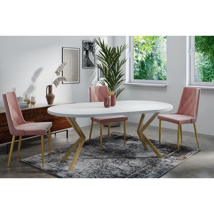WFL GROUP Esstisch Dina ausziehbar rund industrial mit goldenen Metallbeinen (MADE IN EU, erhältlich in 3 Größen – 90/100/120 cm ausziehbar auf 170/180/200 cm), platzsparender Tisch in Holzoptik für Küche, Esszimmer oder Wohnzimmer – Bild 3