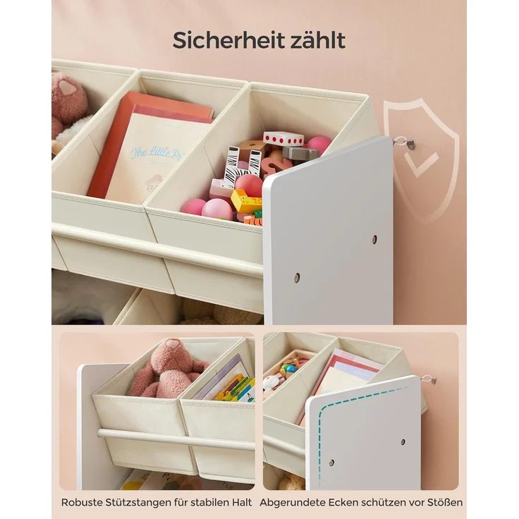 Songmics Kinderregal, mit 7 Aufbewahrungsboxen, MDF / Vliesstoff wolkenweiß, 60 x 29,5 x 62,5 cm – Bild 6