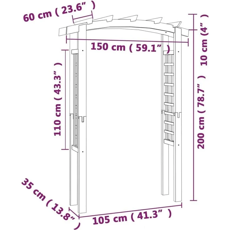 DELUKE® Rosenbogen aus Holz VERSIL 150x60x210cm Gartenbogen Torbogen Pergola Rankhilfe für Kletterpflanzen und Rosen Rankgitter Rosenspalier – Bild 5