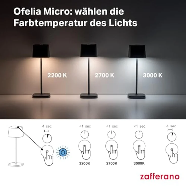 Zafferano, Ofelia Micro Lampe, Kabellose, Wiederaufladbare Tischlampe mit Touch Control, Auch für den Außenbereich Geeignet, Dimmer, 2200-3000 K, Höhe 20 cm, Farbe Corten – Bild 8