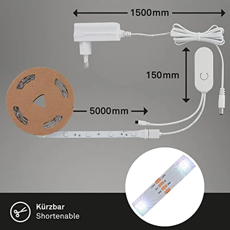 BRILONER Leuchten - RGBIC LED Strip 5m, Magic RGBIC Lichtband kürzbar, App-Steuerung, Fernbedienung, Musiksensor, Sprachgesteuert, LED Band, Leiste, Streifen, Weiß, 2313-150 – Bild 11