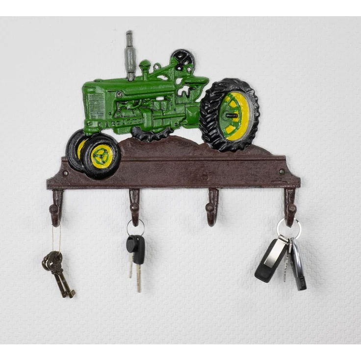 Moritz Wandgarderobe Garderobe grüner Traktor Garderobenleiste 4 Haken Gußeisen Kleiderhaken Garderobenhaken Vintage – Bild 2