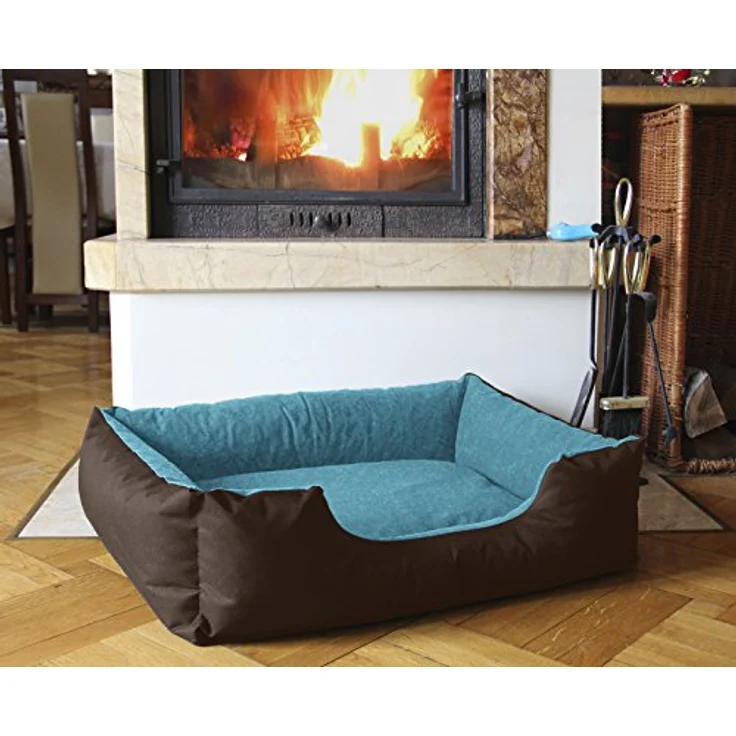 BedDog 'LUPI' Hundebett, waschbar, mit Rand, Cordura / Microfaser-Velours, MOUNTAIN-BLUE (braun/blau), L 70 x B 55 x H 18 cm – Bild 3