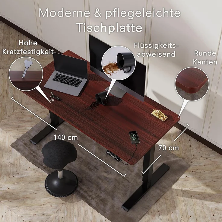 DESKSPACE Tischplatte 2,5 cm Extra-Dick – Mahagoni Schreibtischplatte 160×80 cm, Ideal für höhenverstellbare Schreibtische, robust & langlebig – Bild 2