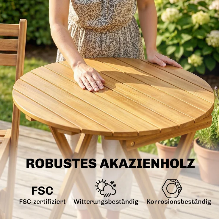 Outsunny Balkonmöbel Set, Akazienholz, Polyester, Naturholz, Ø60 x 75H cm – Bild 6
