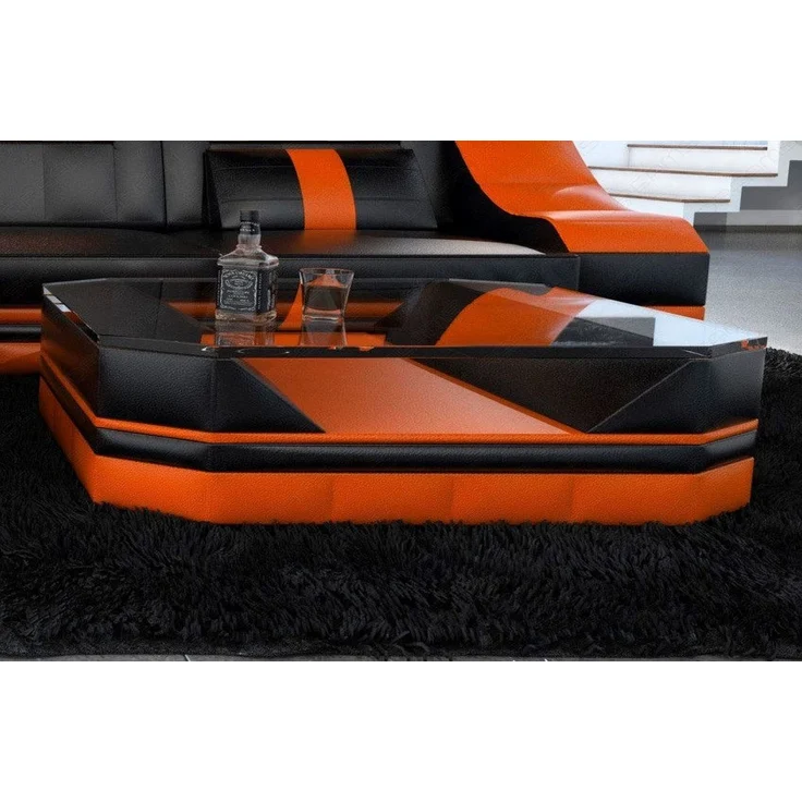 Sofa Dreams - Wohnzimmertisch Turino – Modern & Stilvoll - Kunstleder - Schwarz-Orange – Bild 2