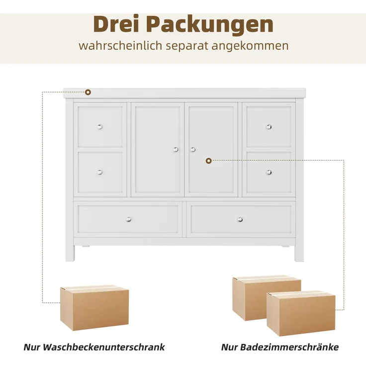 Waschtischunterschrank aus MDF mit Kunstharzbecken & Soft-Close, 120x50x86,5 cm, Weiß – Bild 8