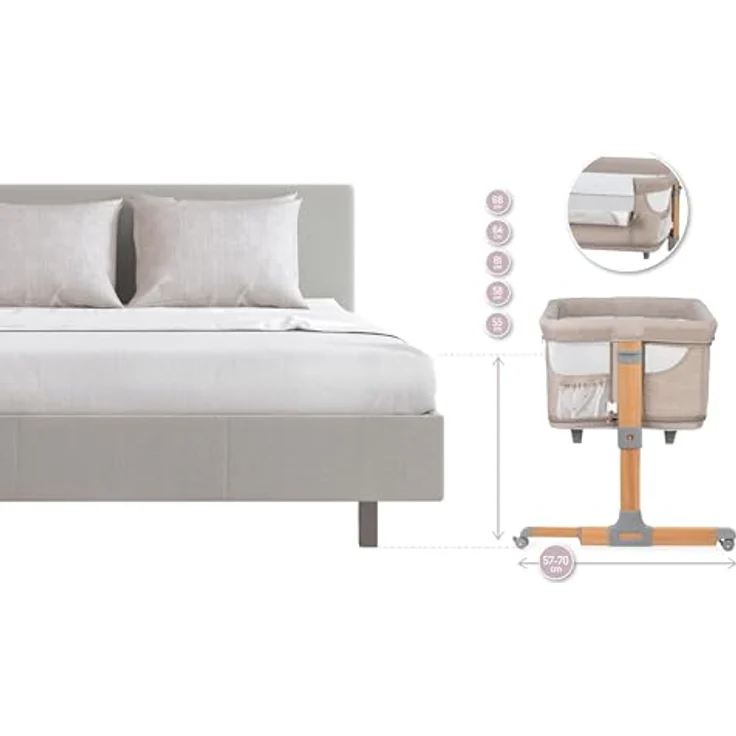 MoMi SMARTBED 4-in-1 Kinderbeistellbetten bis 15 kg, Beistellbett für Babys mit Matratze, Höhenverstellbar – Bild 36