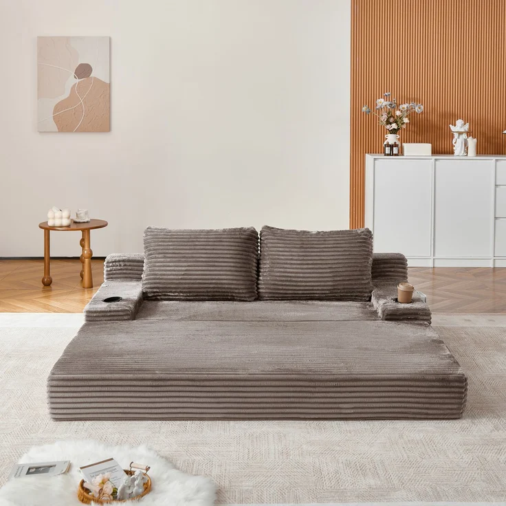 ZUBALIYA Sofa mit LED - Beleuchtung, mit Stauraum, mit Cordbezug, mit breiten Armlehnen, ohne aufwendige Montage – Bild 11