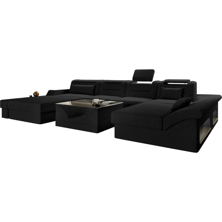 Sofa Dreams - Wohnlandschaft Monza U Form Stoffsofa - Strukturstoff - Schwarz - Links – Bild 1