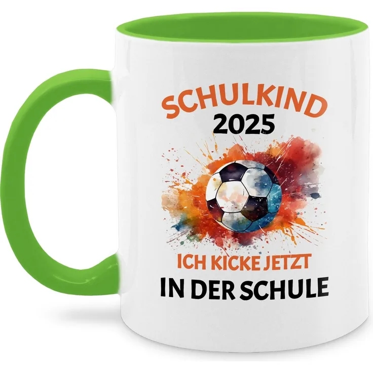 Shirtracer Tasse Schulkind 2025, Geschenk Einschulung Fußball, Ich kicke jetzt in der, Keramik, Einschulung Geschenk Tasse