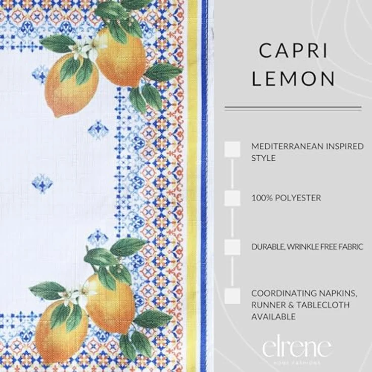 Elrene Home Fashions Capri Lemon Mittelmeer Frühling/Sommer Stoff-Tisch-/Konsolenläufer, 33x177,8 cm – Bild 4