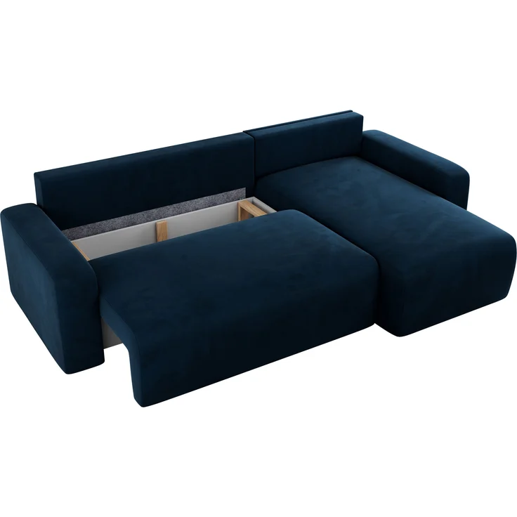 Ecksofa L-form, mit Schlaffunktion und Bettkasten - ARGOS, Dunkelblau, Velours – Bild 5