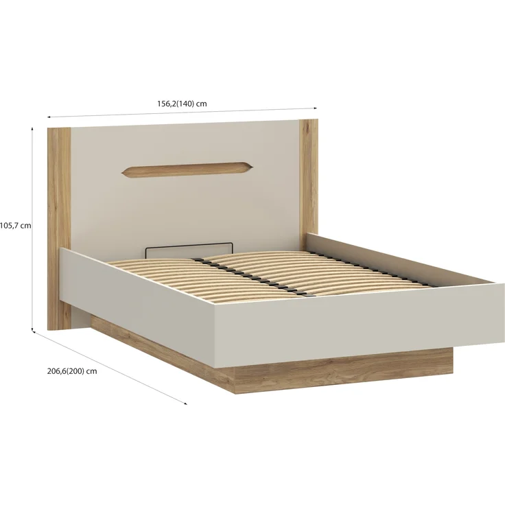 Stauraumbett >EDWAL< Lift-Lattenrost, sandfarbig / Eiche Dekor - 156,2x105,7x206,6cm BxHxT – Bild 6