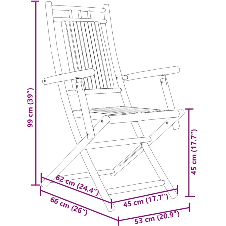 vidaXL Gartenstühle 4 Stk. Klappbar 53x66x99 cm Bambus 3278514 – Bild 9