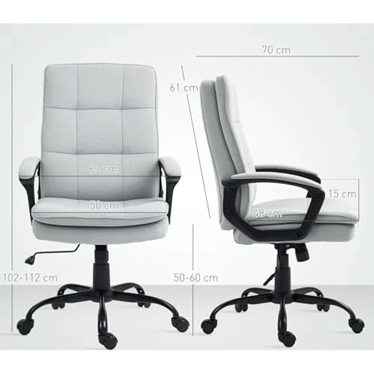 HOMCOM Bürostuhl, Grau, Drehstuhl mit atmungsaktivem Stoff und verstellbarer Sitzhöhe, 70x112x63 cm – Bild 3