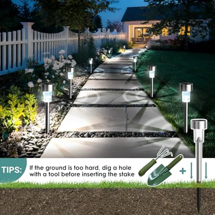 GIGALUMI Solarlampen für außen, Solarleuchten für Garten, 12 Stück, wasserdichte Solar Gartenleuchten für außen Garten, Balkon, Terrasse, Rasen, Wege (kaltweißen) – Bild 4