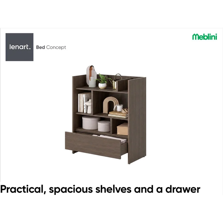 MEBLINI Wohnzimmerschrank BC-25 für Schrankbett - Dunin Eiche - 92x108x46cm - Hochschrank mit Regalen, Fächern und Schublade – Bild 3