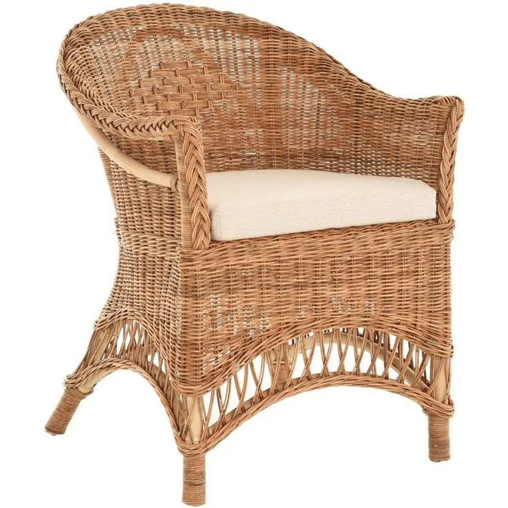 Krines Home Esszimmersessel Rattansessel Landhaus Flechtsessel Wintergarten Sessel Korbsessel, mit Armlehnen, Natur Rattan
