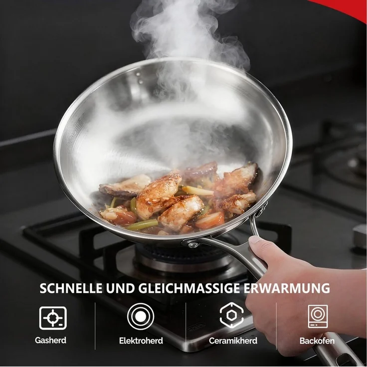 VINGLI Pfannen-Set Pfannenset Edelstahl, Bratpfannen, PTFE frei, (10-tlg, 2 Pfannen 4 Töpfe mit 4 Glasdeckeln), für alle Herdarten, Spülmaschinenfest – Bild 4