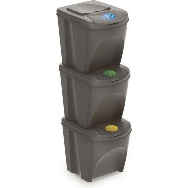 Spetebo Mülleimer Sortibox - 3er Set Mülleimer 25 L steingrau, Stapelbares Müll Trennsystem – Bild 2