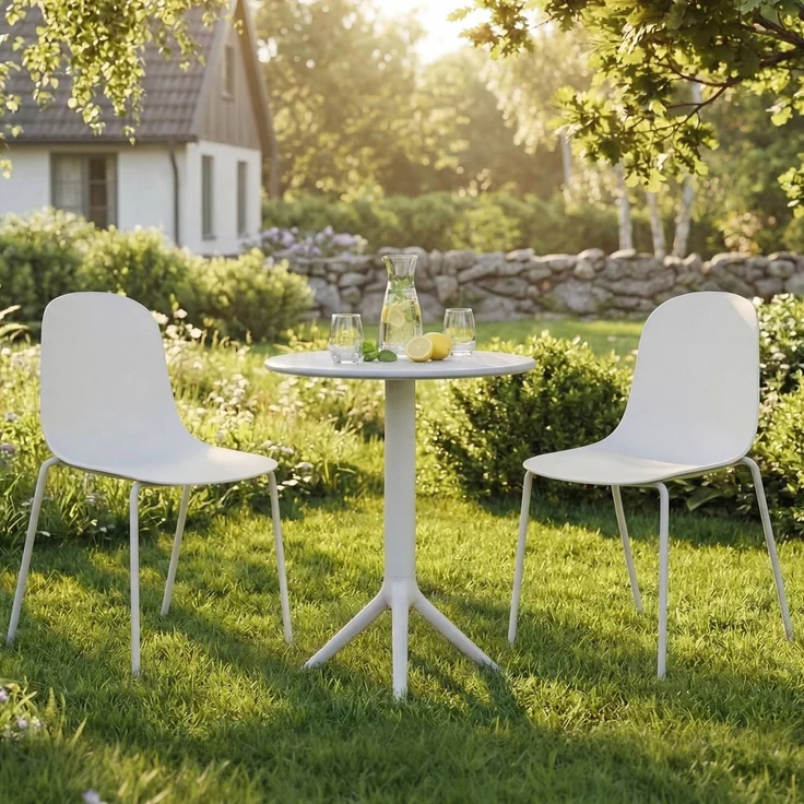 Gartenmöbel-Set ELLA mit 2 Stühlen - 162 x 60 x 85 cm, Kunststoff, Weiß | Balkonset Gartenset Tisch mit Stühlen Bistroset Outdoor – Bild 3