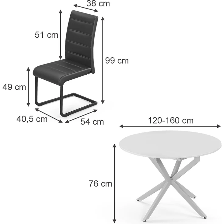 Esstisch-Set Loyd Weiß/Grau 120 x 120 cm mit 4 Esszimmerstühlen, Schwarz Vicco – Bild 2