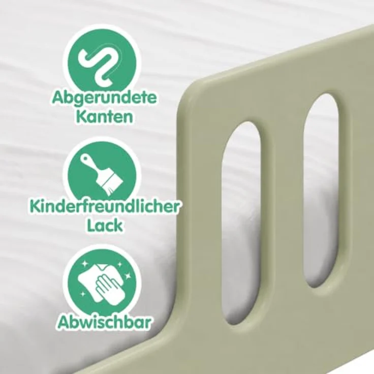 CADANI Monte 140x200 Grün Bodenbett - Rausfallschutz abnehmbar, bis 200 kg | Montessori Kinderbett, robuster Roll-Lattenrost, abgerundete Kanten, hochwertige Fertigung in der EU für langlebige Qualität – Bild 6