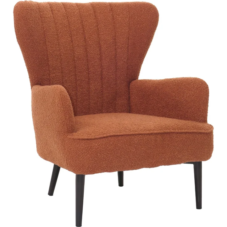 Lounge-Sessel HWC-K37, Cocktail-/Ohrensessel Polsterstuhl Retro Vintage Stoff Bouclé (600g/m²) ~ terrakotta – Bild 9