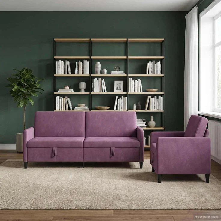 vidaXL Sofa Set mit Stauraum 2 stk. Lila Polyester 3429259 – Bild 1
