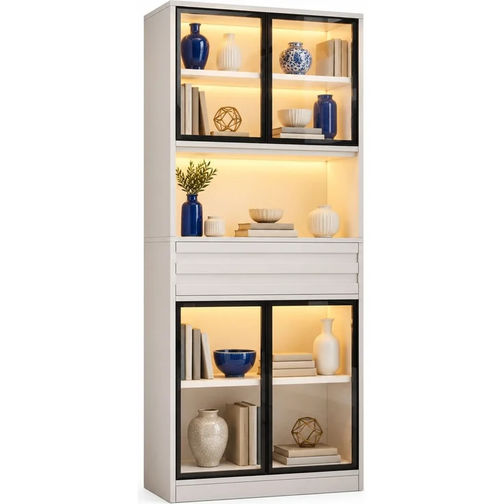 Vitrine 80 x 35 x 200 cm in Weiß mit 4 Glastüren und App-gesteuerter LED-Beleuchtung – Bild 6