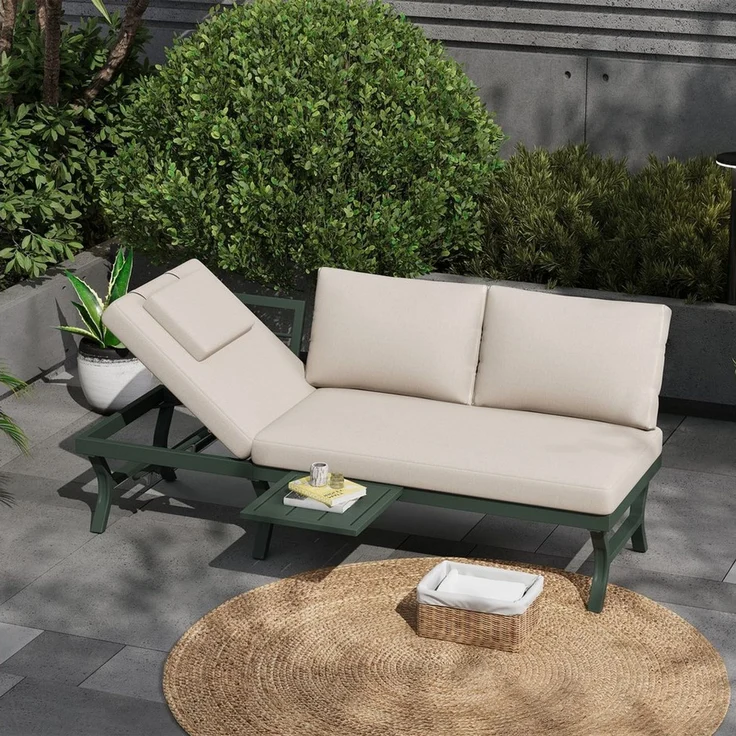 HAUSS SPOLE Gartensofa mit Liegefunktion,Outdoorsofa Gartenmöbel mit Kopfstütze&Tisch,Grün, Gartenbank mit verstellbarer Neigungsfunktion (5-stufig, bis 55), 3-Sitzer-Sofa mit verzinktes Stahlrohr mit eine Tabelle – Bild 2