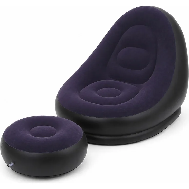 Aufblasbares Loungesofa mit rundem Hocker, Dunkelblau, 116 x 98 x 83 cm, mit Fußpumpe, Hocker 62x31 cm