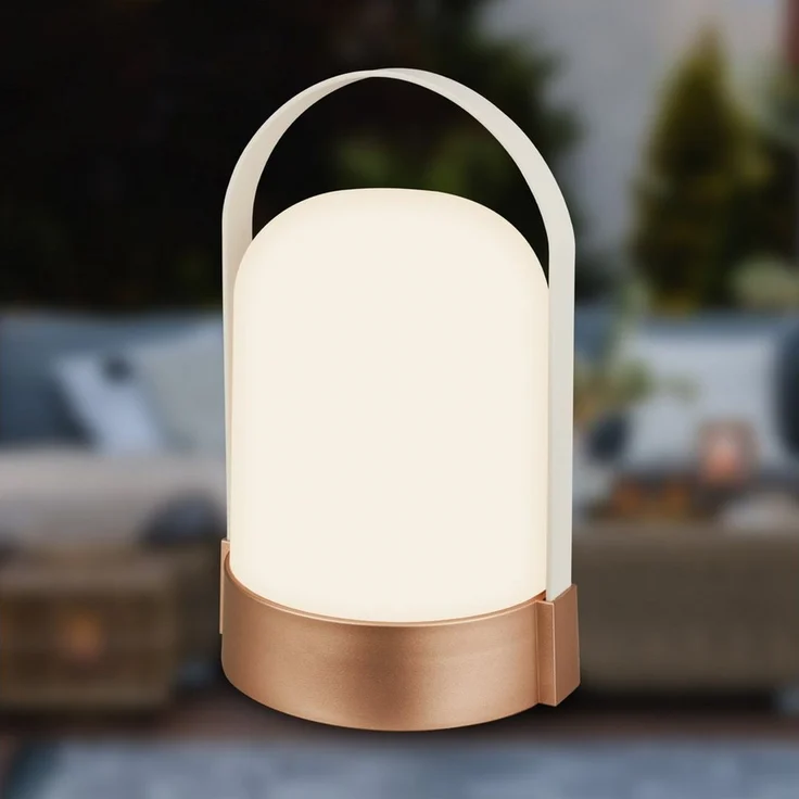 BRILONER - LED Tischlampe kabellos IP44 mit Touch, dimmbar in Stufen, warmweißes Licht, Akku Tischleuchte, Nachttischlampe, LED Lampe, Camping, Outdoor, 14,5 x 13,5 x 24 cm, Altweiß-Bronze metallic – Bild 2