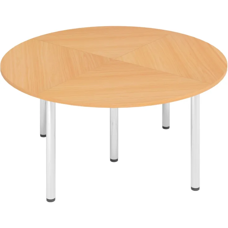 bümö Konferenztisch Kreis-Form 160x160 cm großer Besprechungstisch rund in Buche, Besprechungstisch mit Chromfüßen, Meetingtisch für 4 Personen, Tisch für Besprechungsraum & Meeting, SETK7-6-C